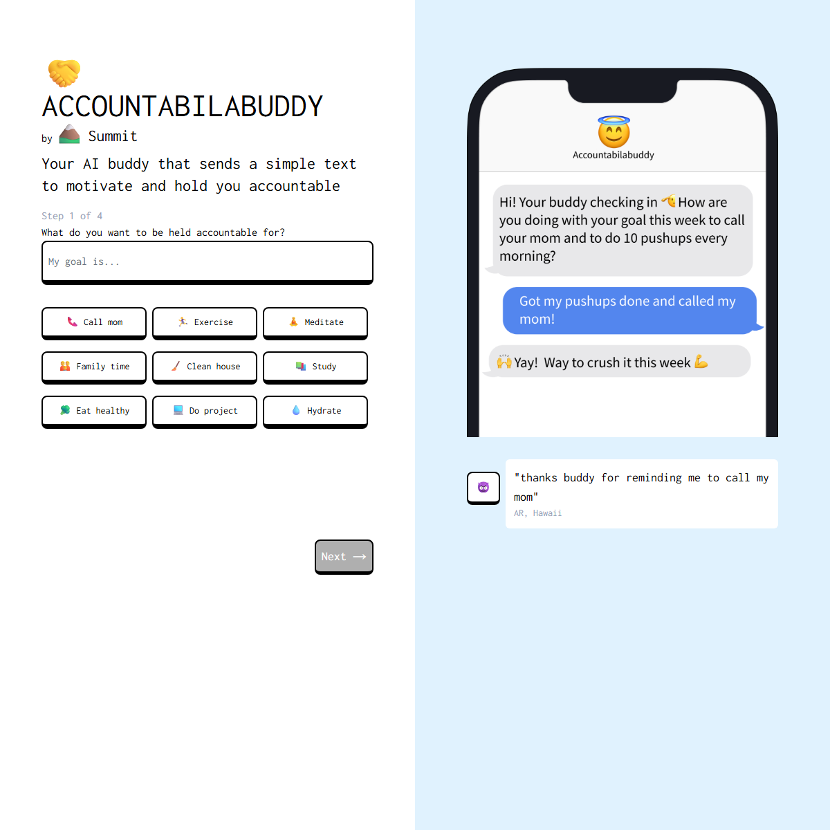 Accountabilabuddy - personal assistant Tool Screenshot