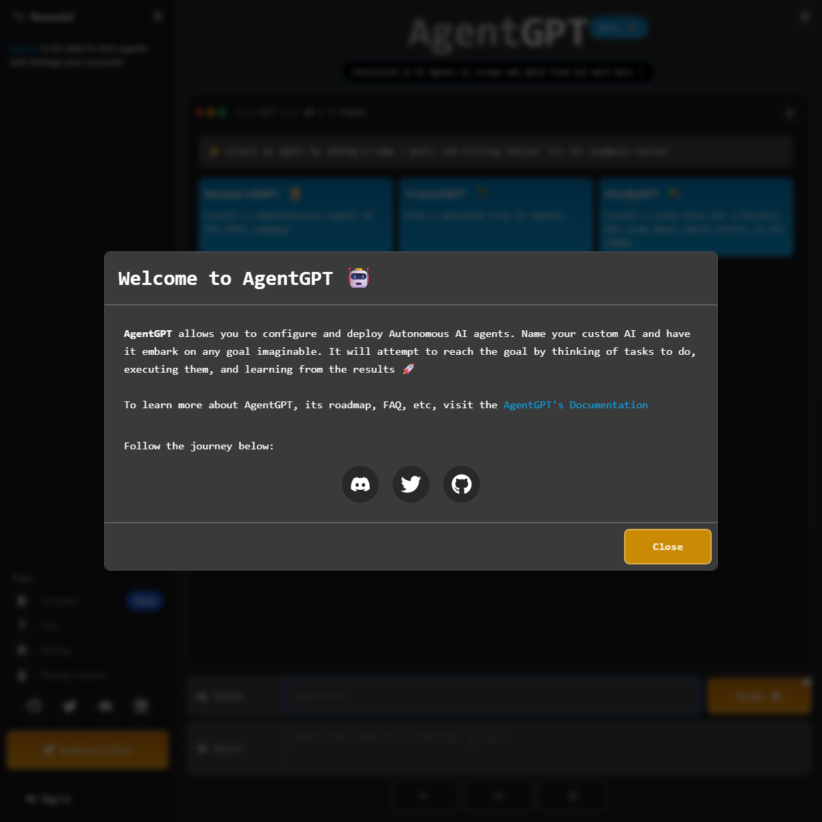 AgentGPT - AI agents Tool Screenshot