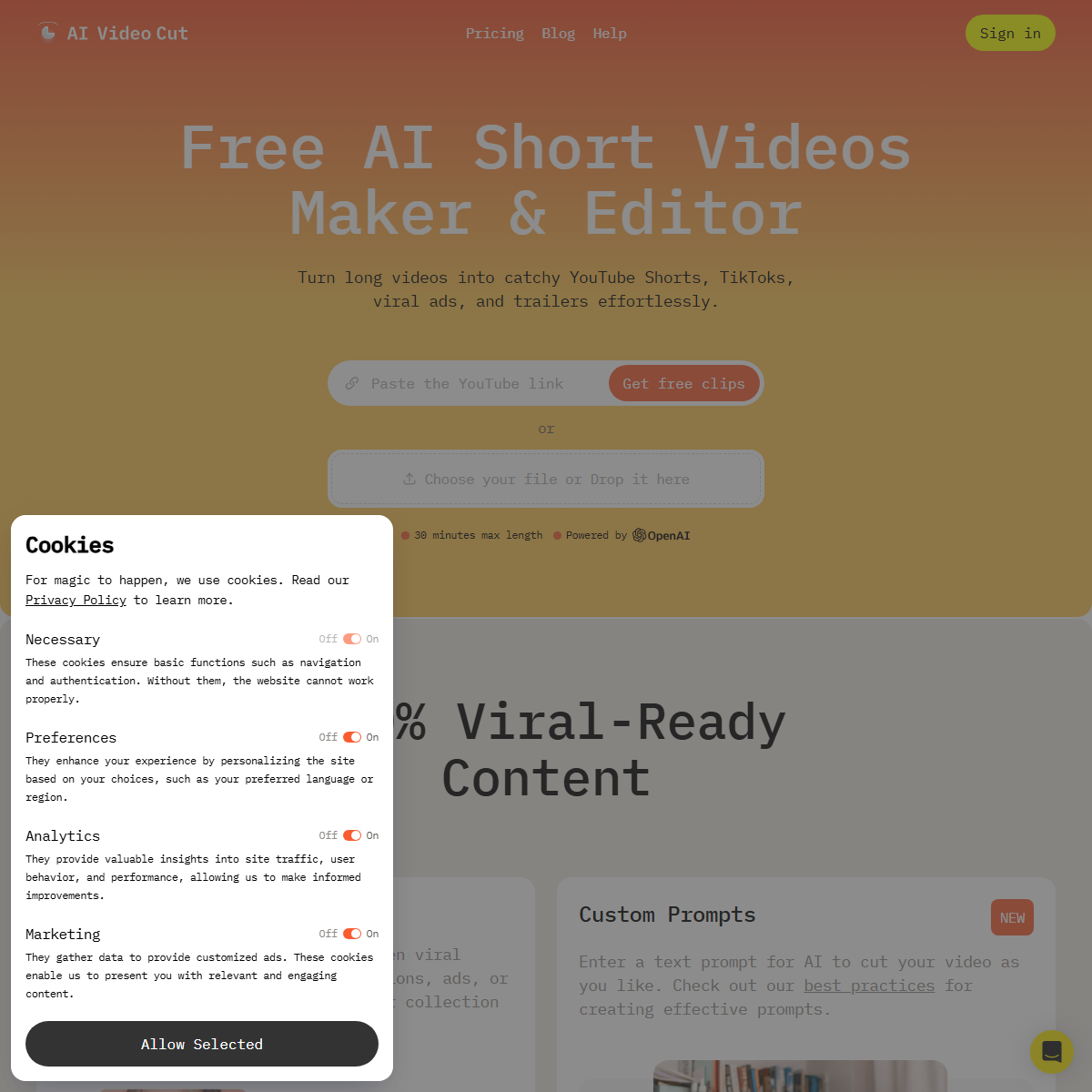 AI Video Cut - marketing Tool Screenshot