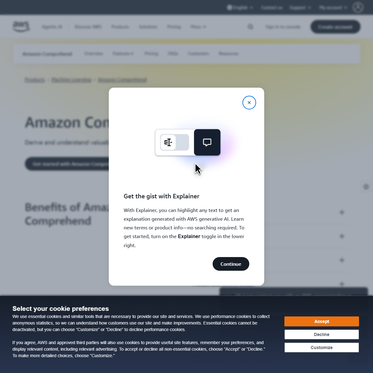 Amazon Comprehend - customer support Tool Screenshot