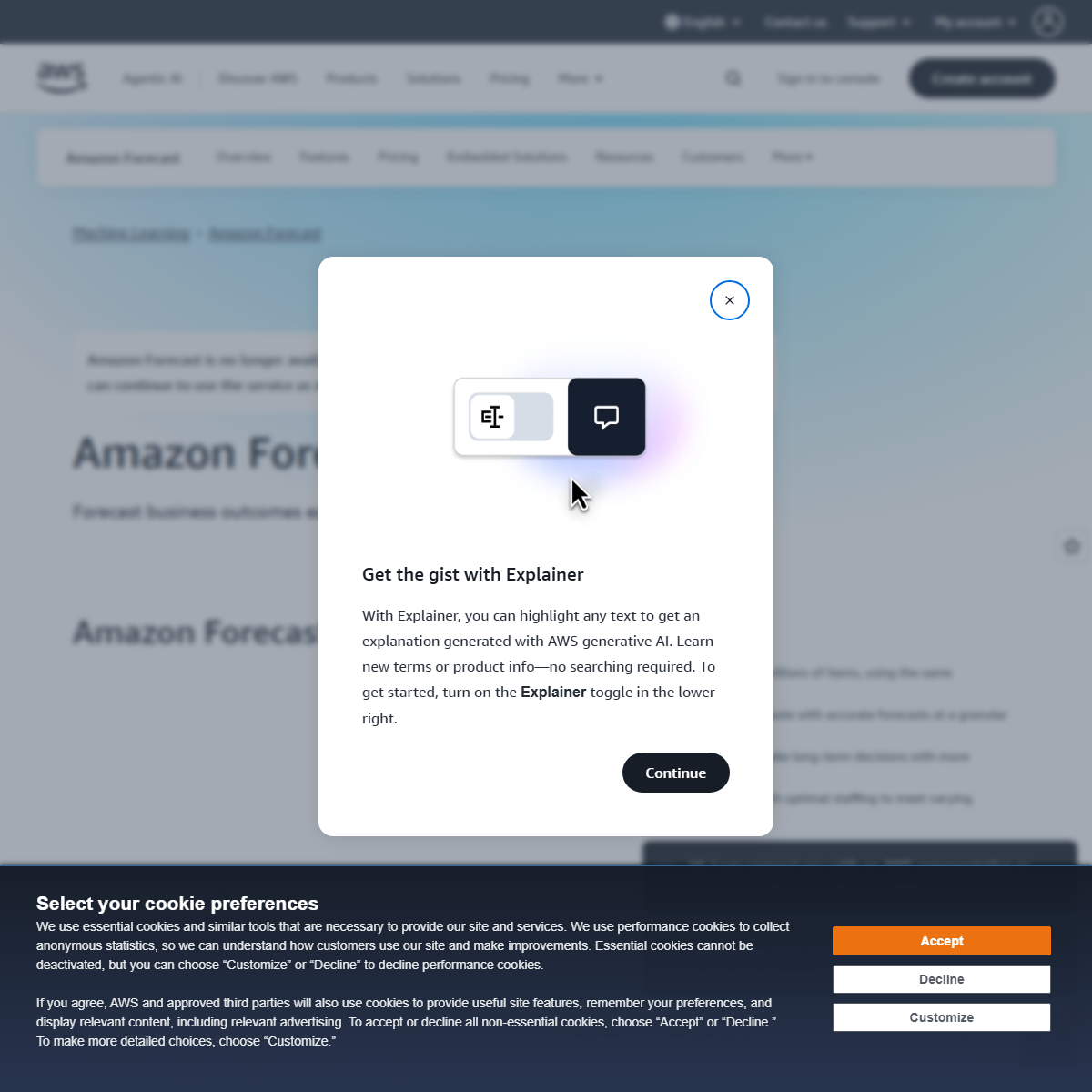 Amazon Forecast - finance Tool Screenshot