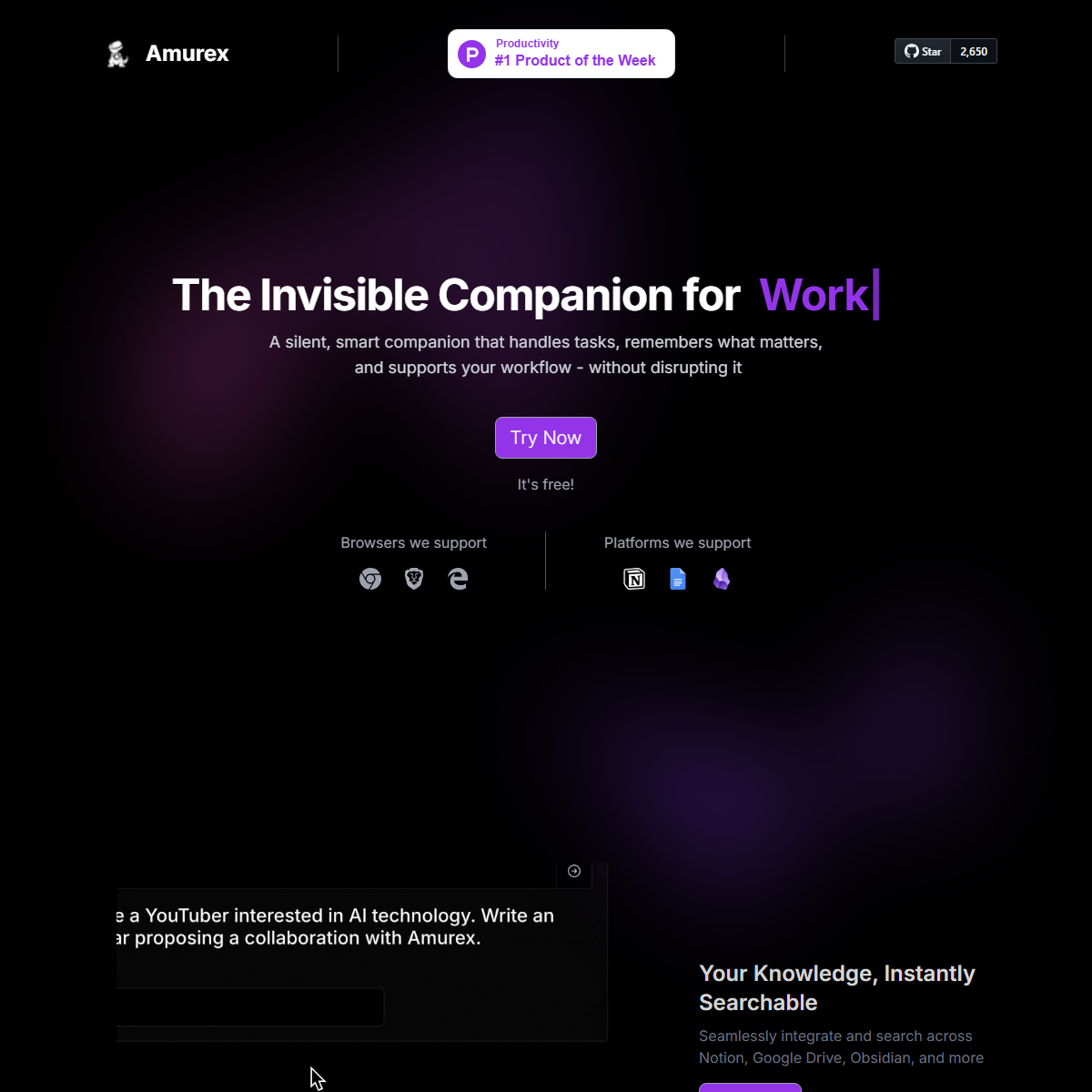 Amurex - personal assistant Tool Screenshot