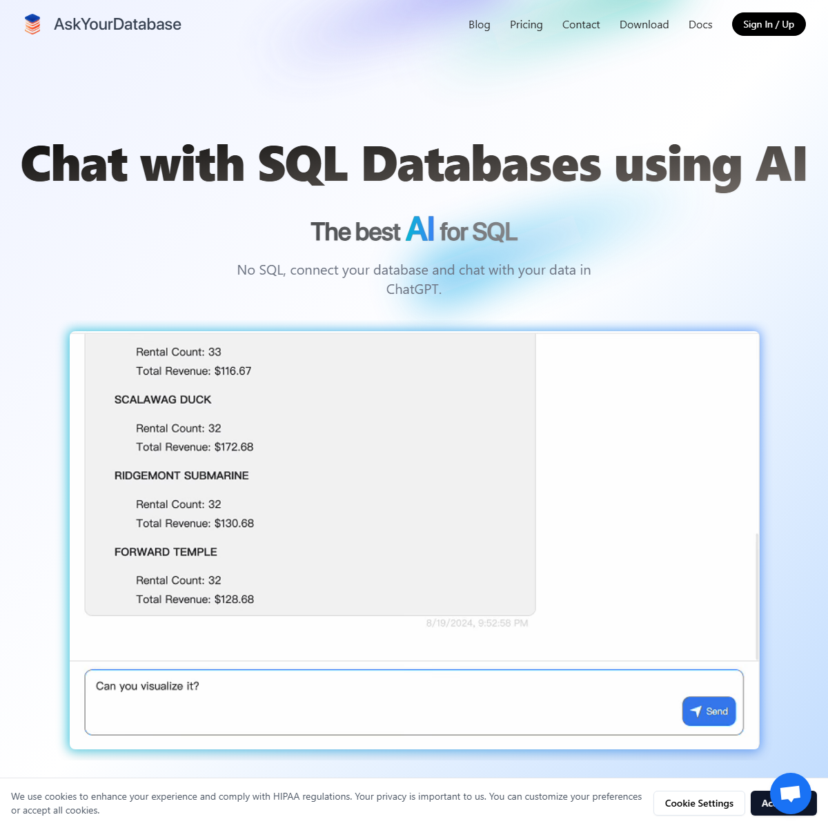 AskYourDatabase - Professional SQL Tool Interface Screenshot