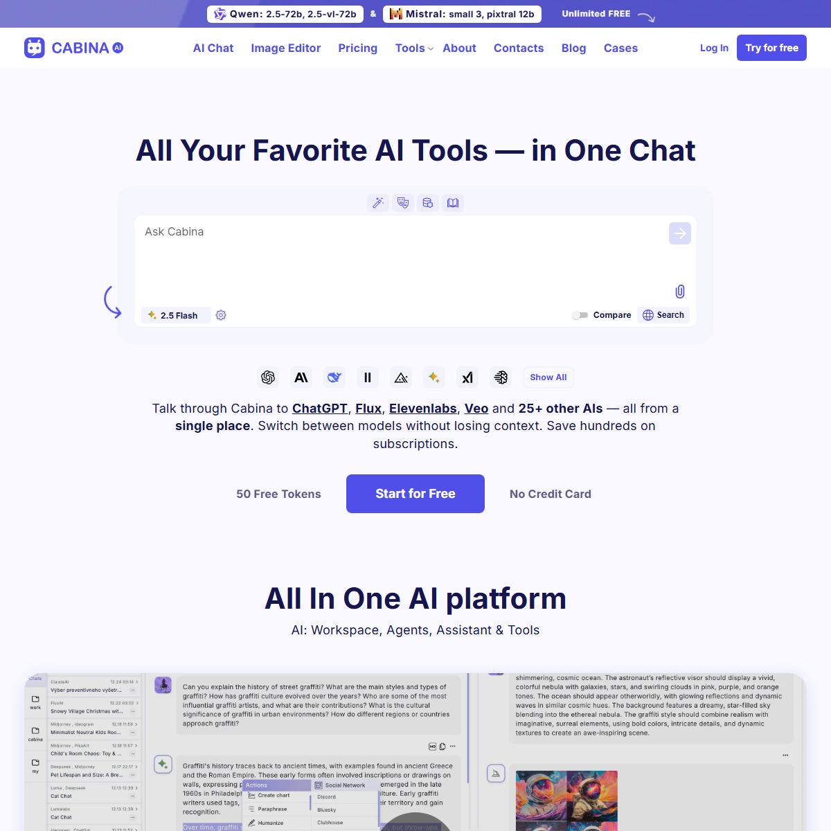 Cabina AI - writing generators Tool Screenshot