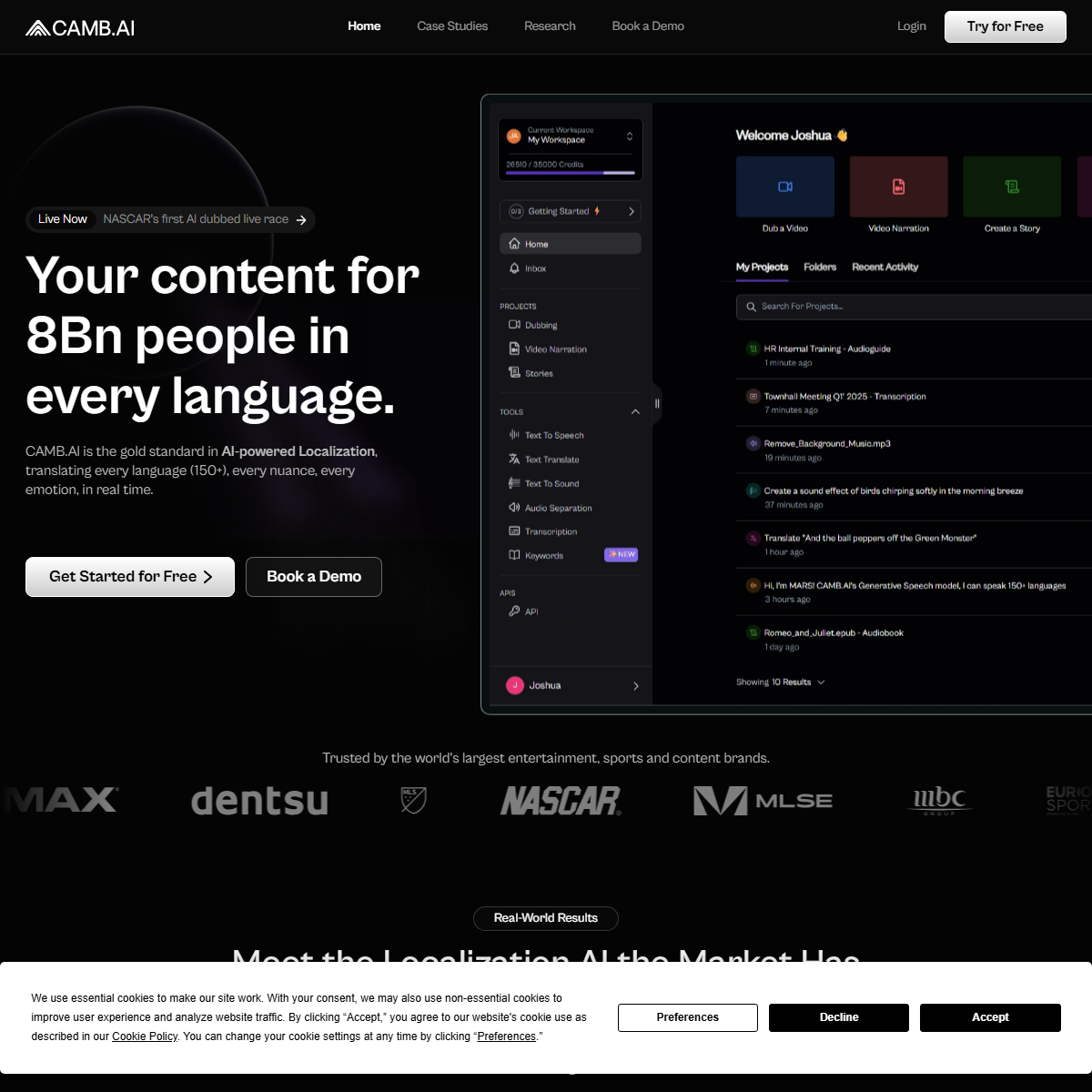 Camb.ai - translator Tool Screenshot