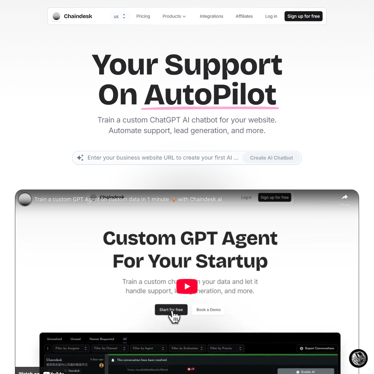 Chaindesk - AI chatbots Tool Screenshot