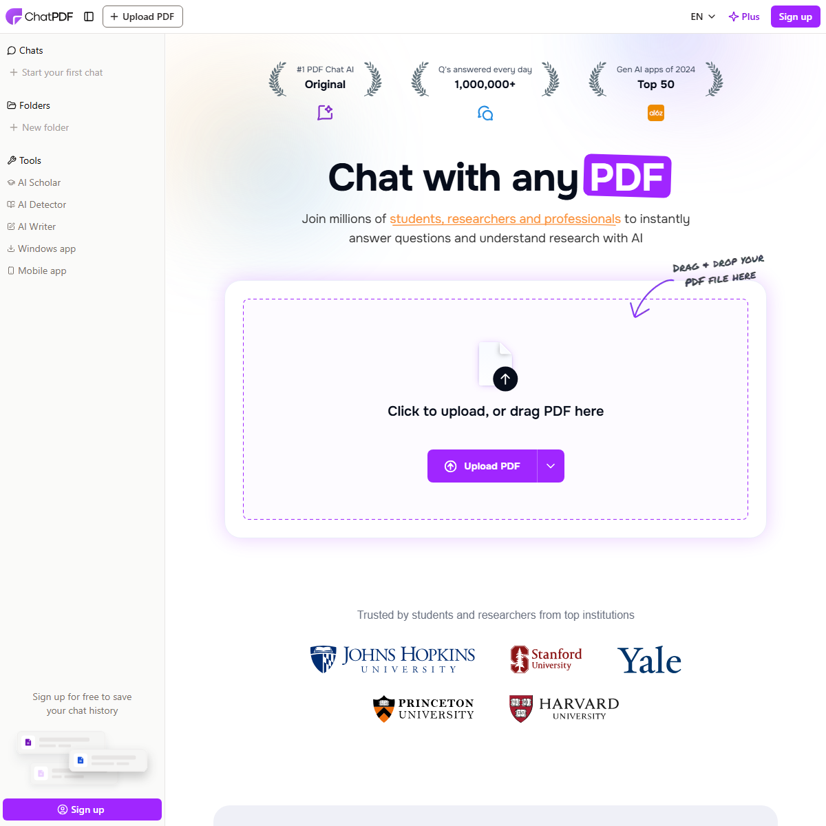 ChatPDF - research Tool Screenshot