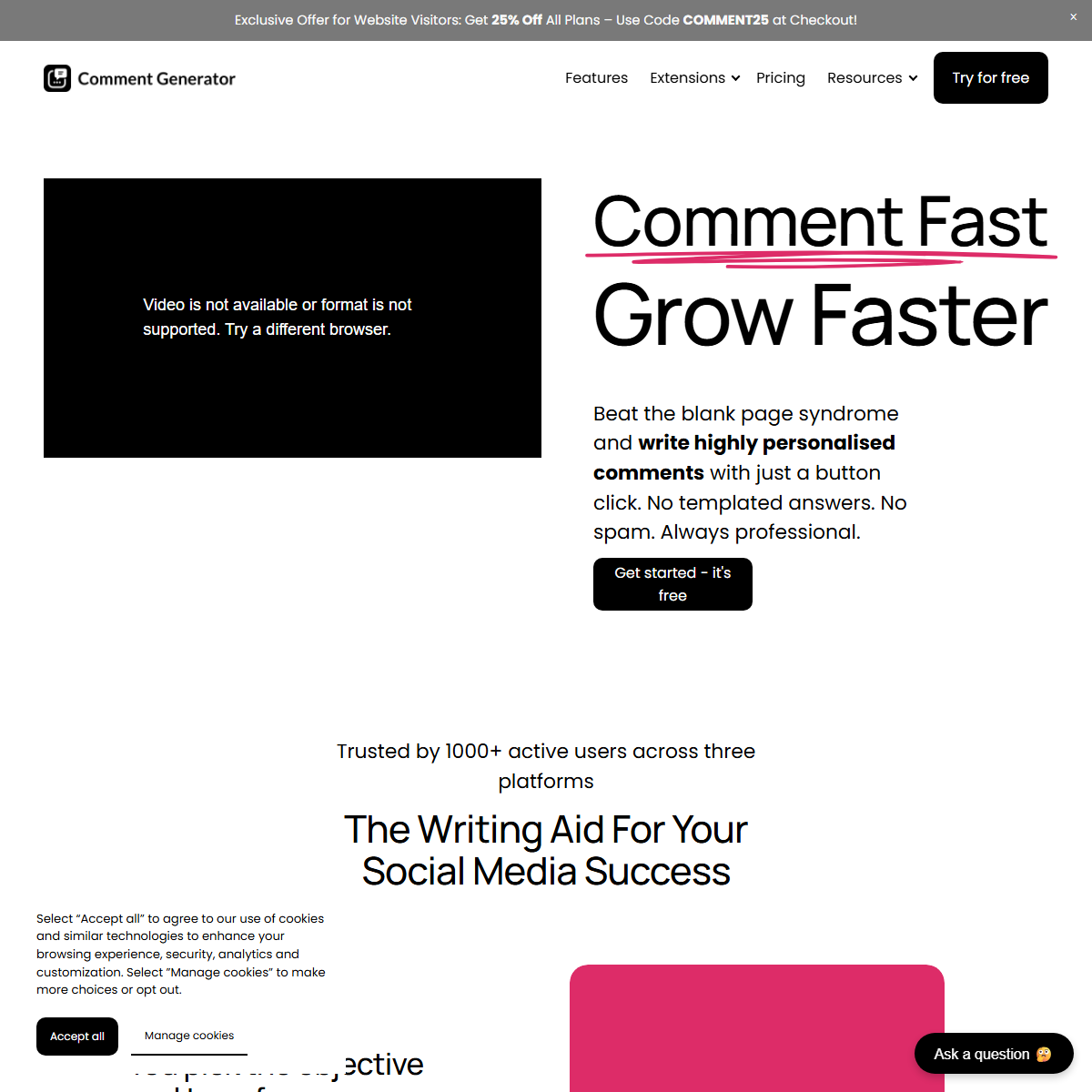 Comment Generator - social media Tool Screenshot