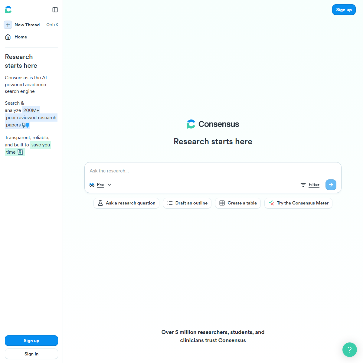 Consensus - research Tool Screenshot