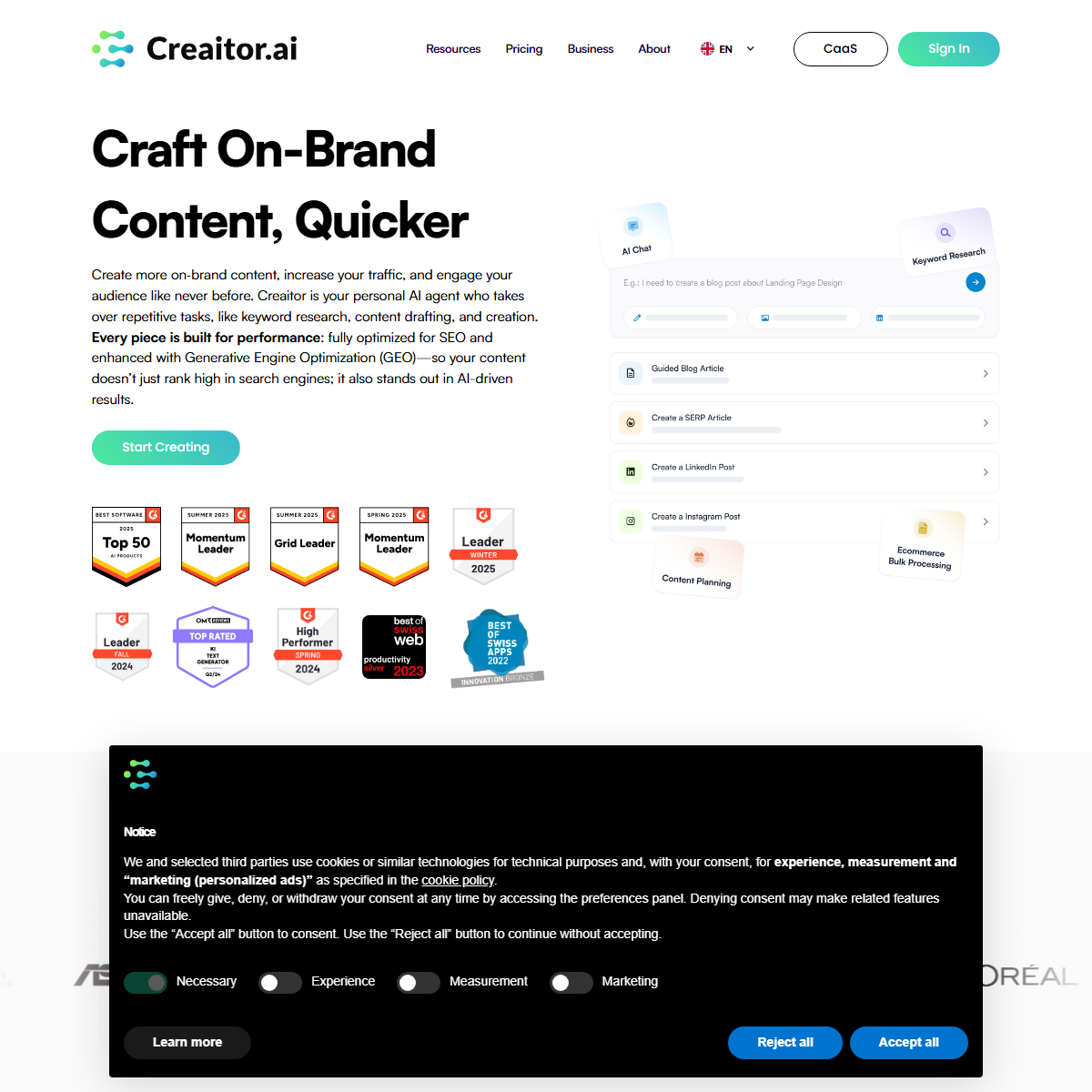 Creaitor AI - marketing Tool Screenshot