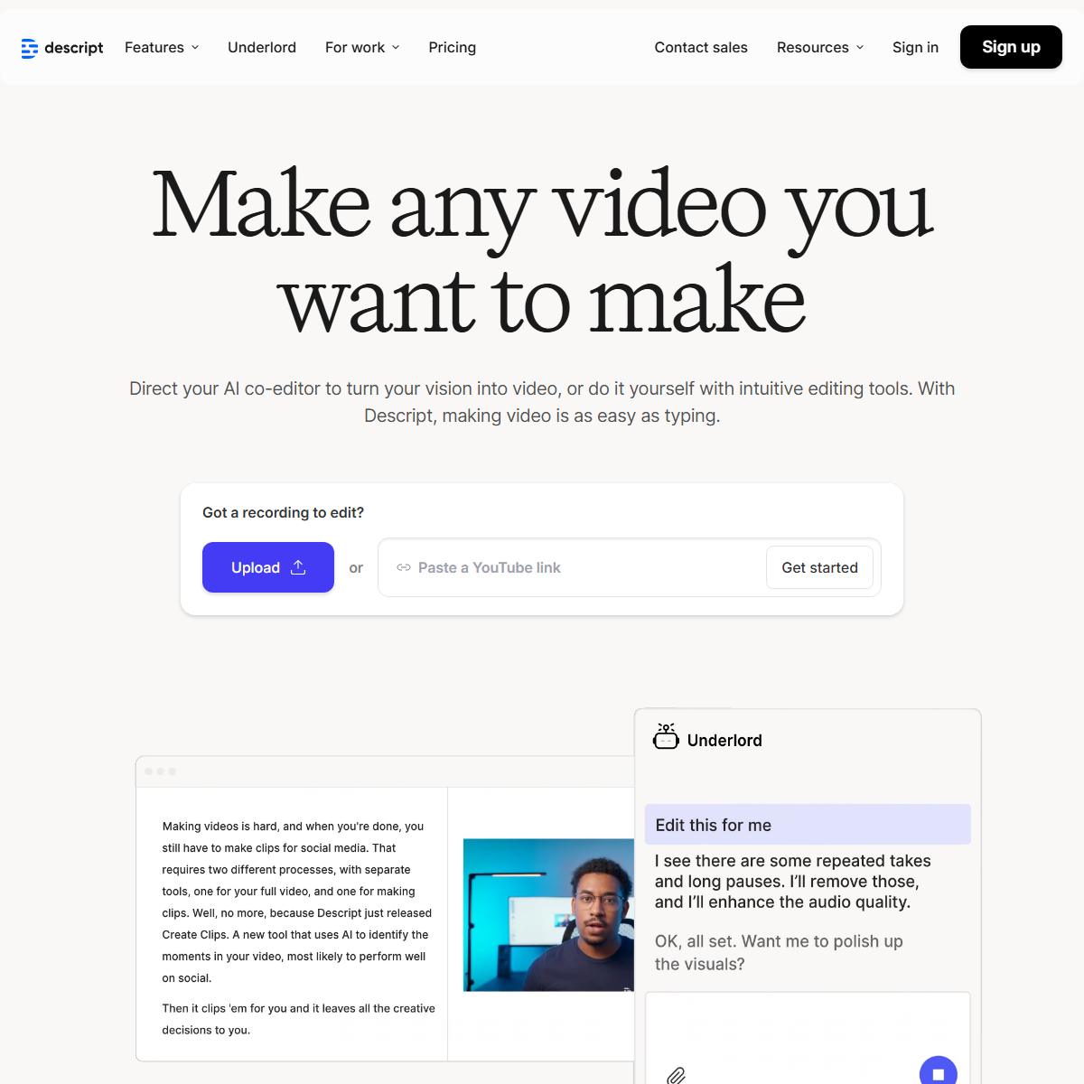 Descript - video editing Tool Screenshot