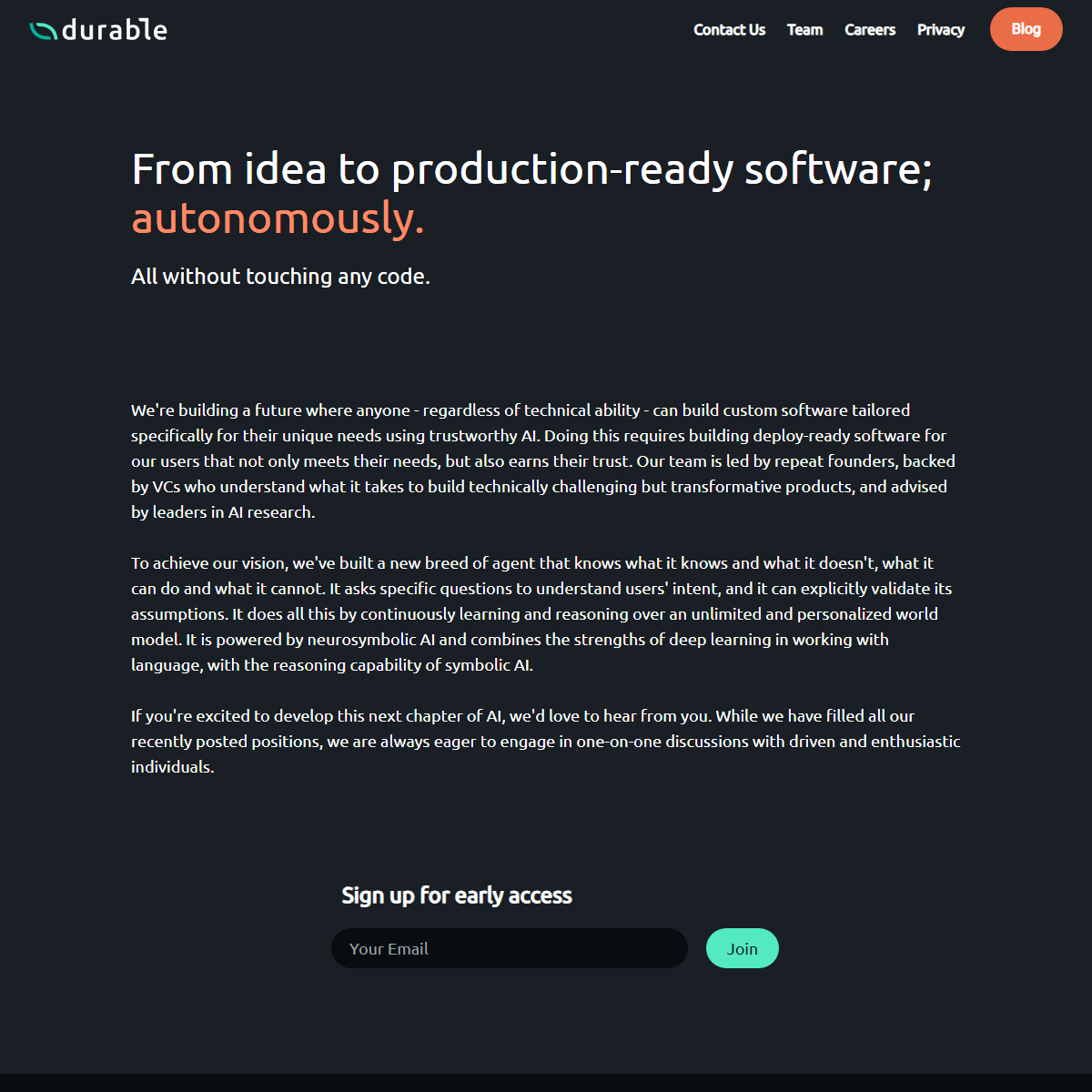 Durable AI - low-code/no-code Tool Screenshot