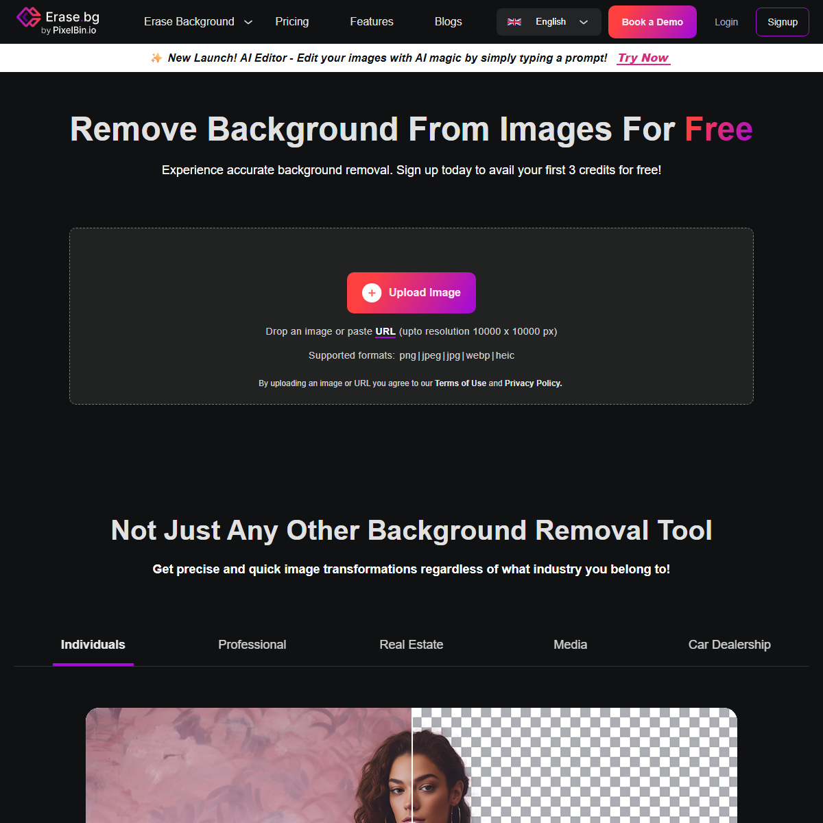 Erase.bg - image editing Tool Screenshot