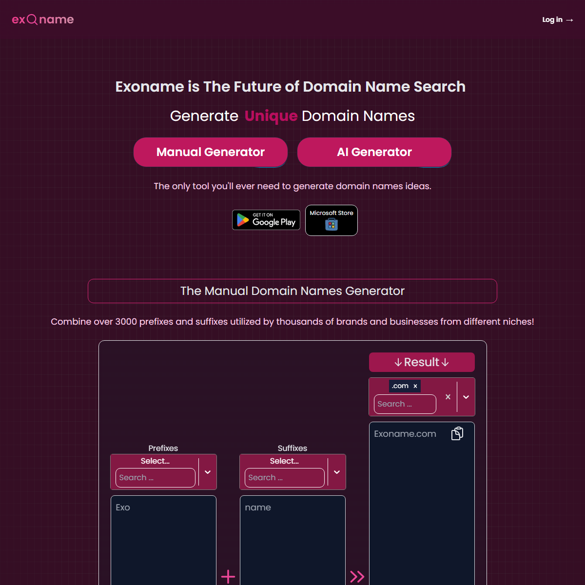 Exoname - marketing Tool Screenshot