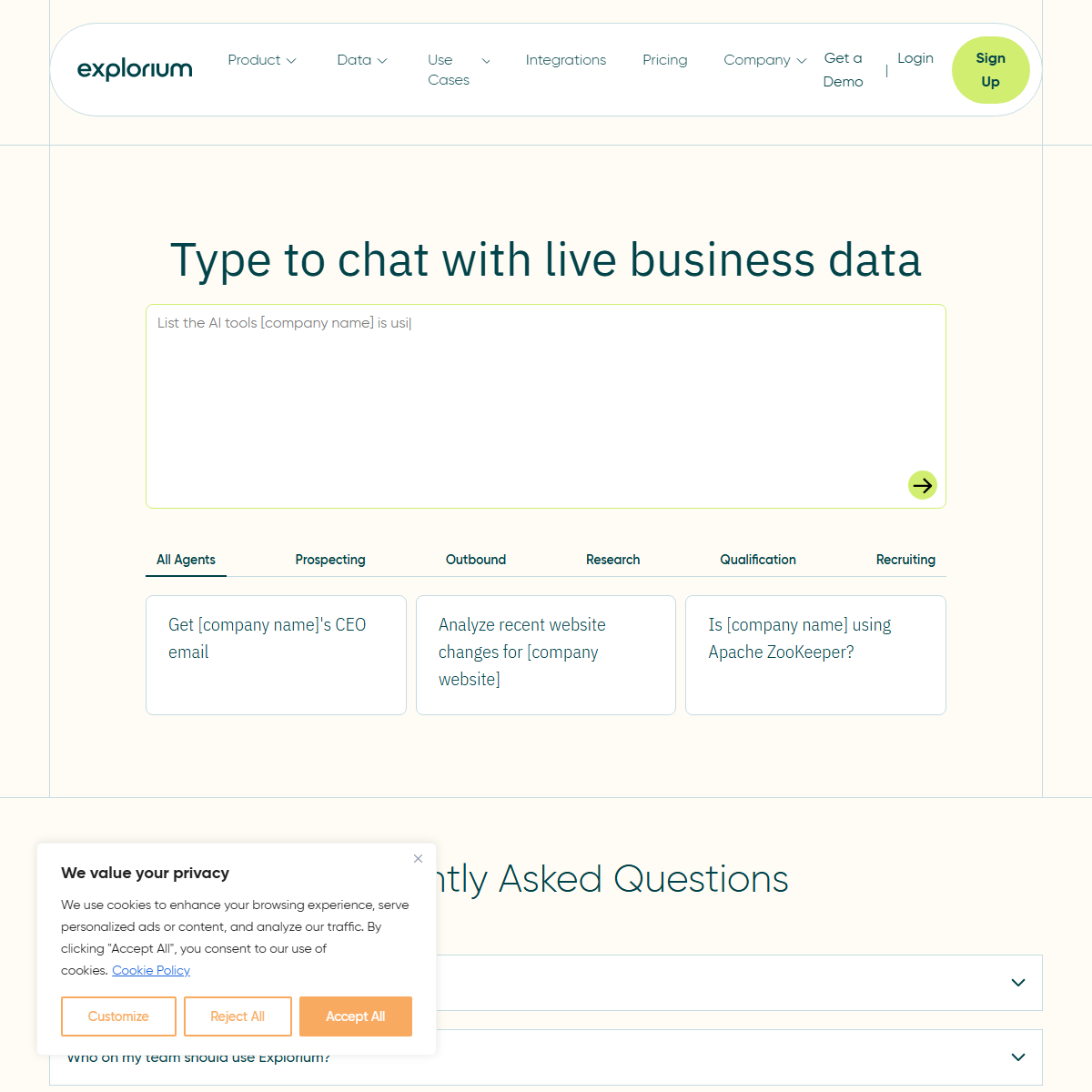 Explorium MCP Playground - AI agents Tool Screenshot