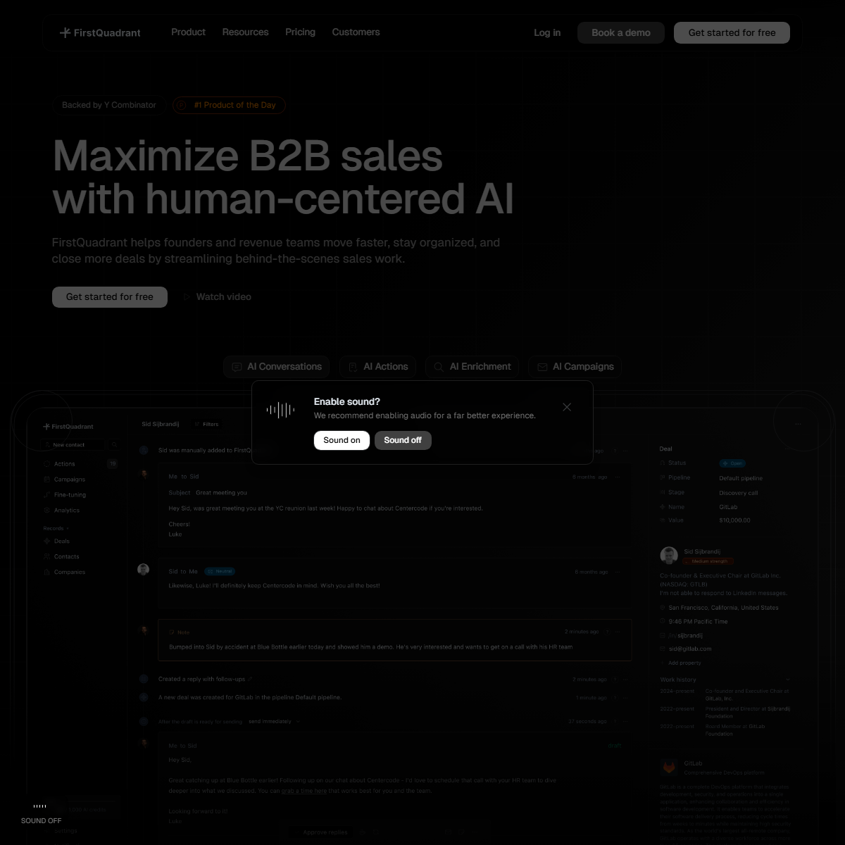 FirstQuadrant - sales assistant Tool Screenshot