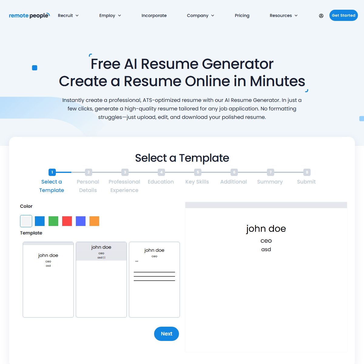 Free AI Resume Generator - human resources Tool Screenshot
