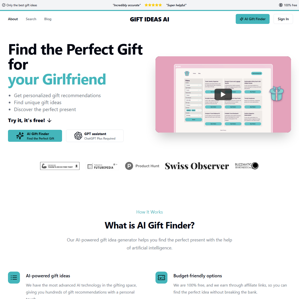 Gift Ideas AI - gift ideas Tool Screenshot