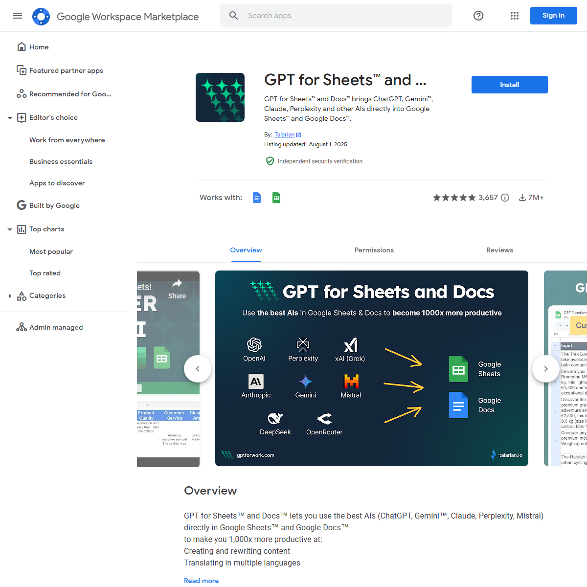 GPT for Sheets and Docs - spreadsheets Tool Screenshot