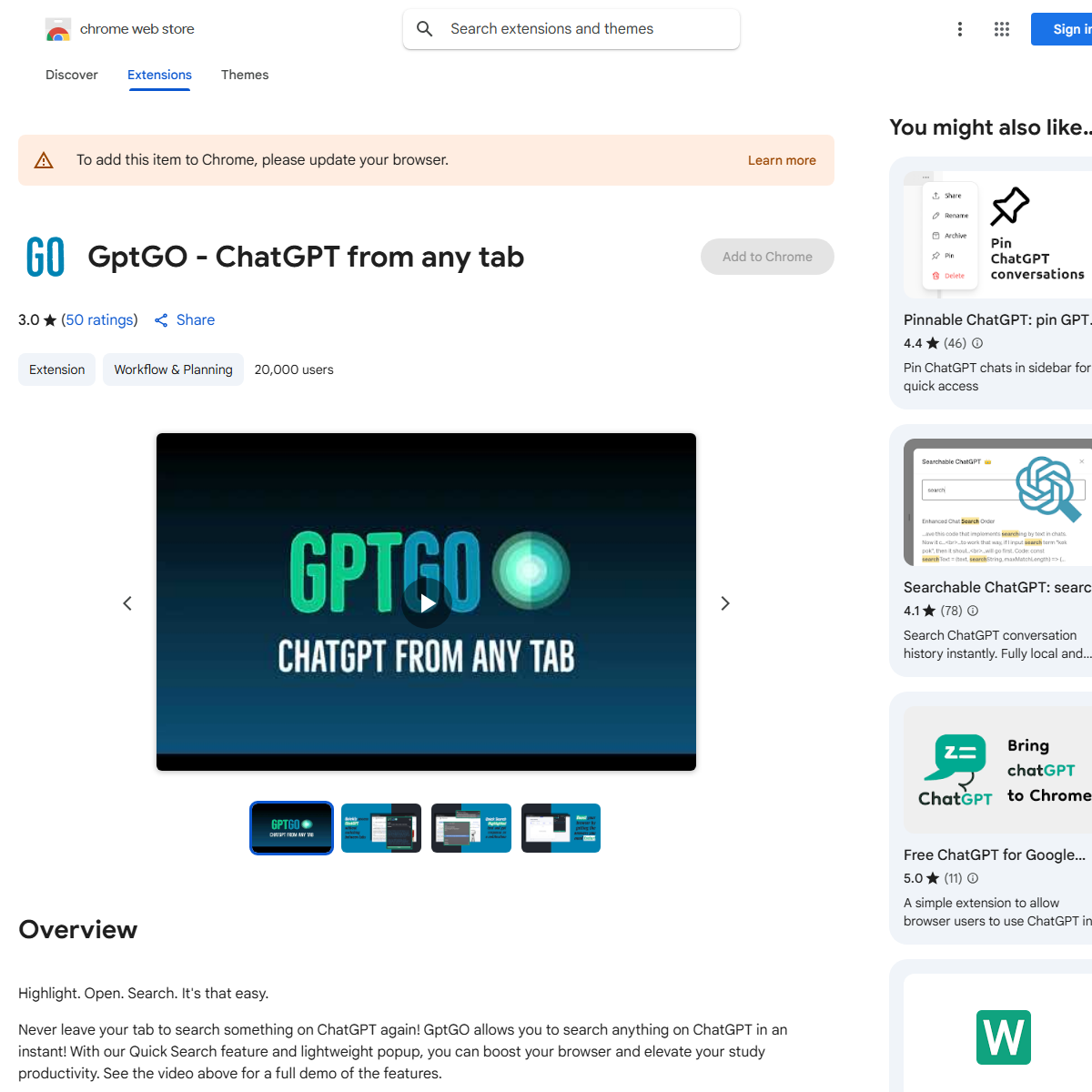 GPTGO - Chrome Extension - research Tool Screenshot