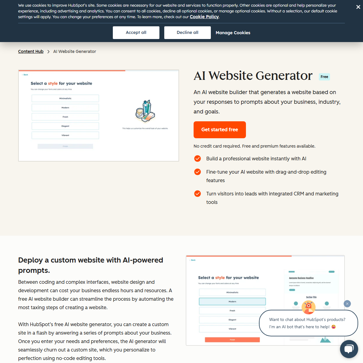 HubSpot AI Website Generator - website builders Tool Screenshot