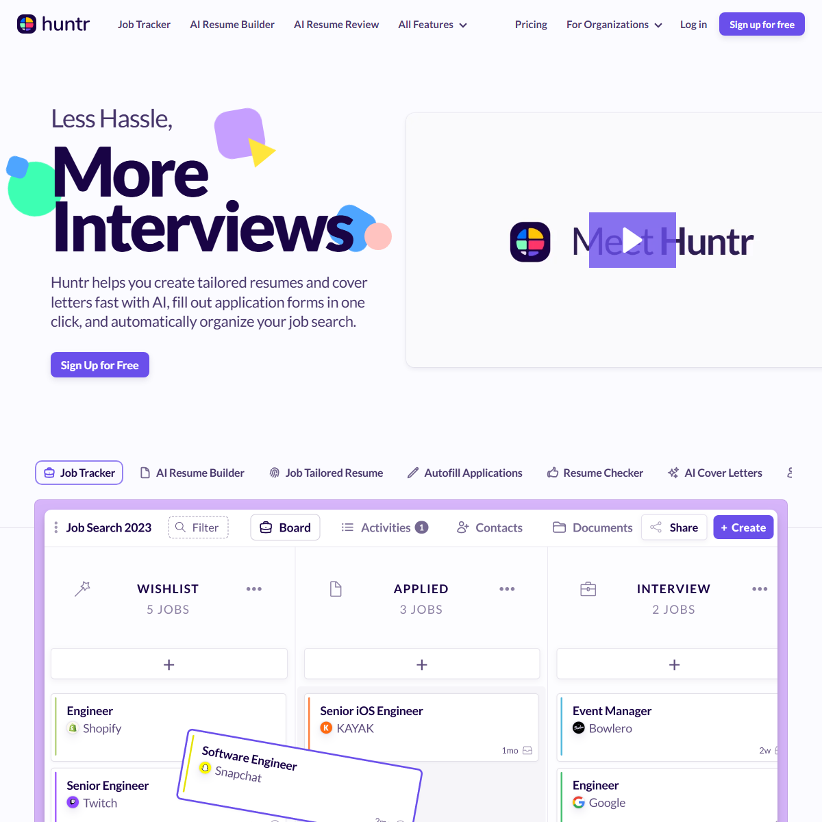 Huntr - project management Tool Screenshot