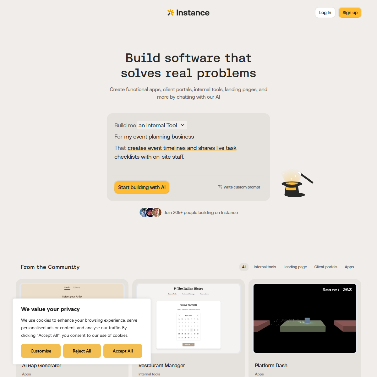 Instance - website builders Tool Screenshot
