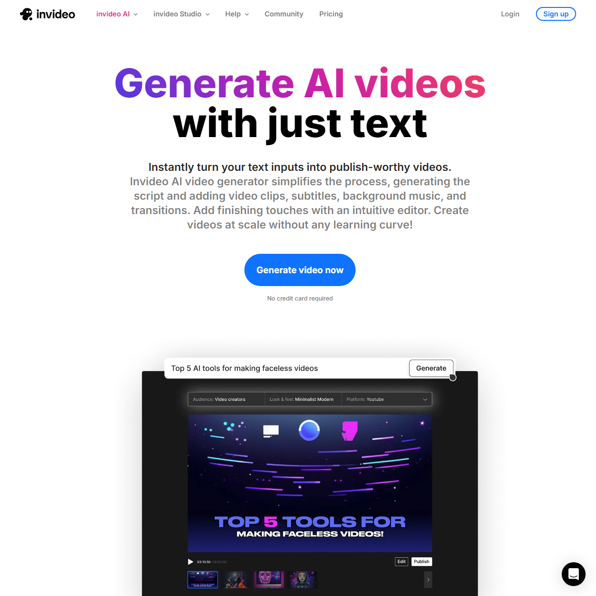invideo AI - video generators Tool Screenshot