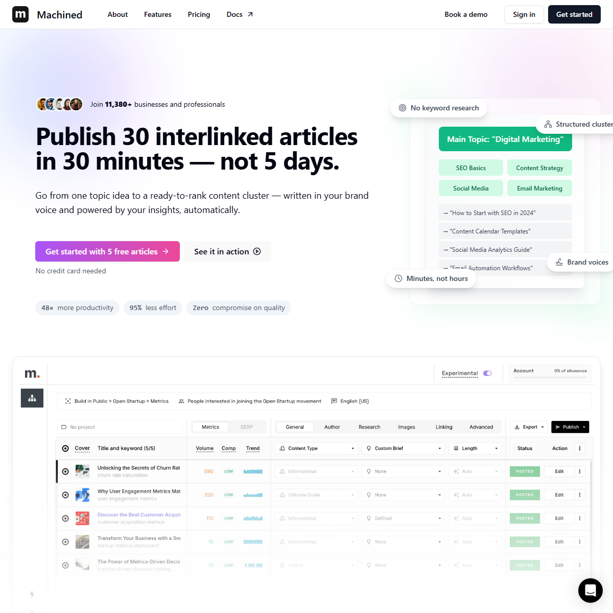 Machined - marketing Tool Screenshot