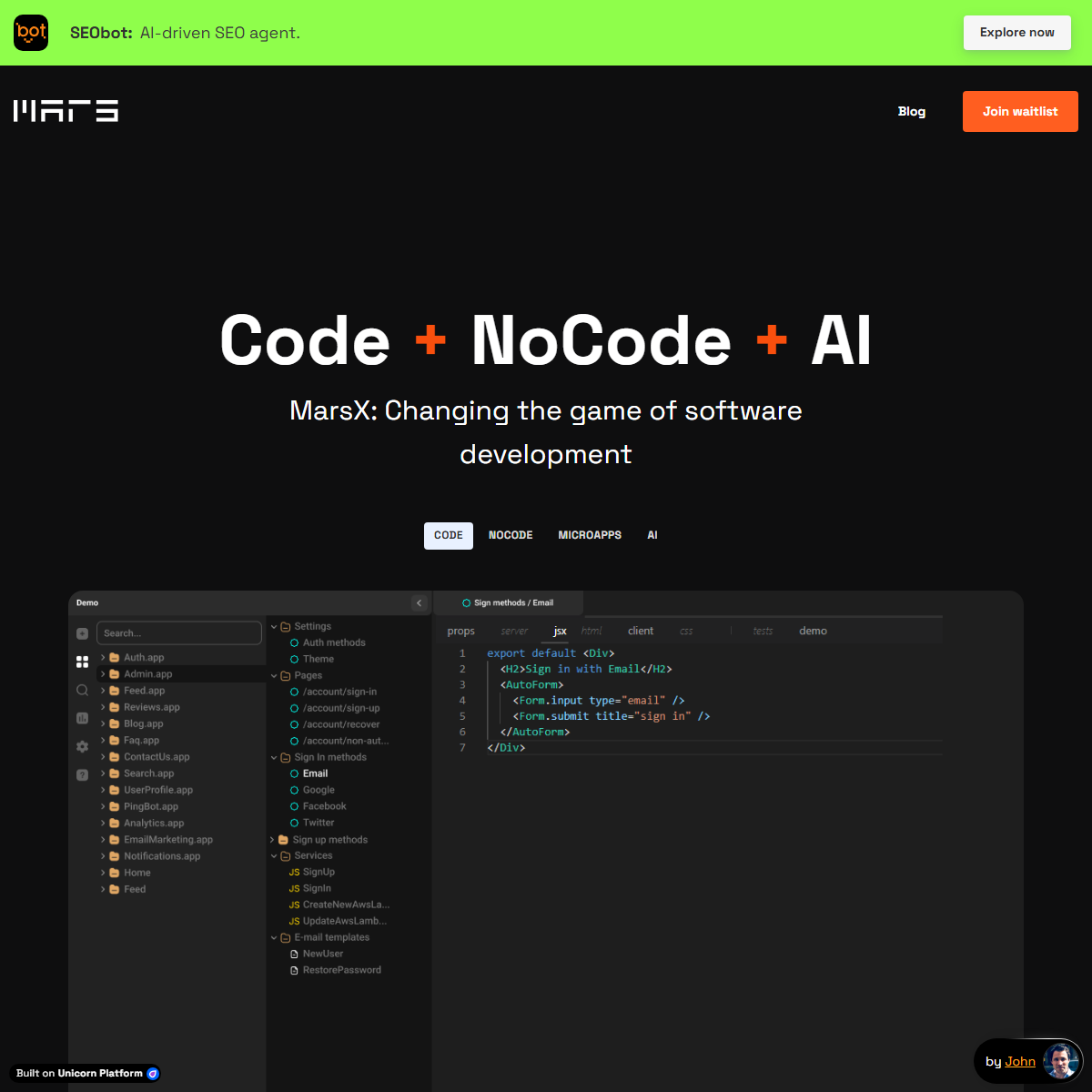 MarsX - low-code/no-code Tool