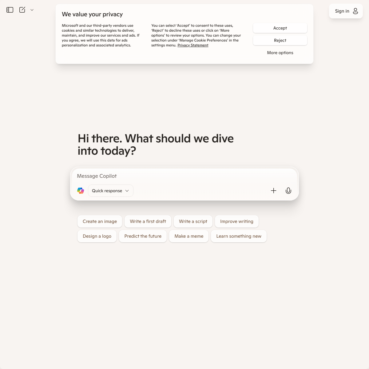 Microsoft Copilot - writing generators Tool Screenshot