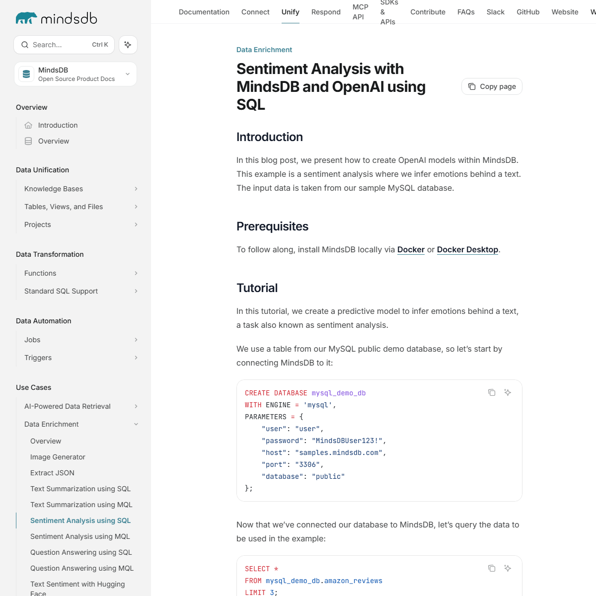MindsDB - SQL Tool Screenshot