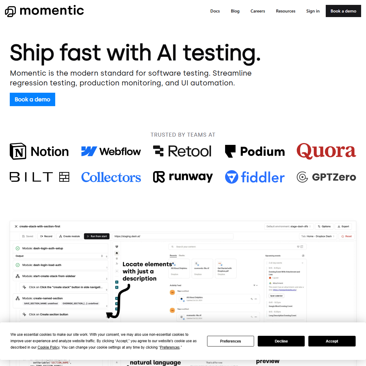 Momentic - low-code/no-code Tool Screenshot