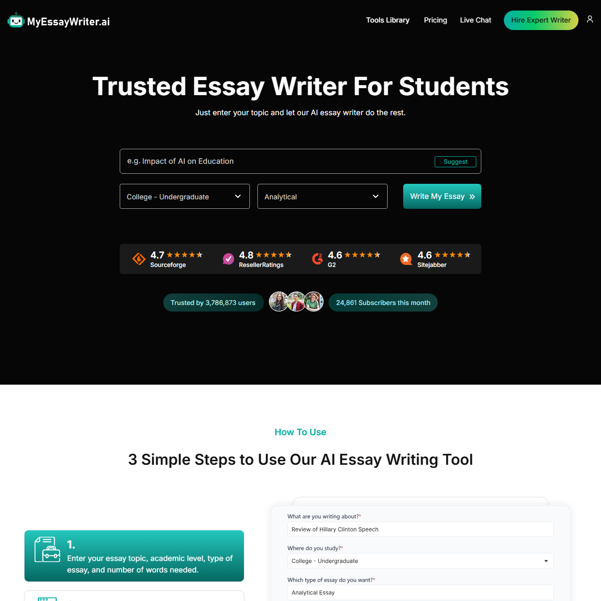 MyEssayWriter.ai - writing generators Tool Screenshot