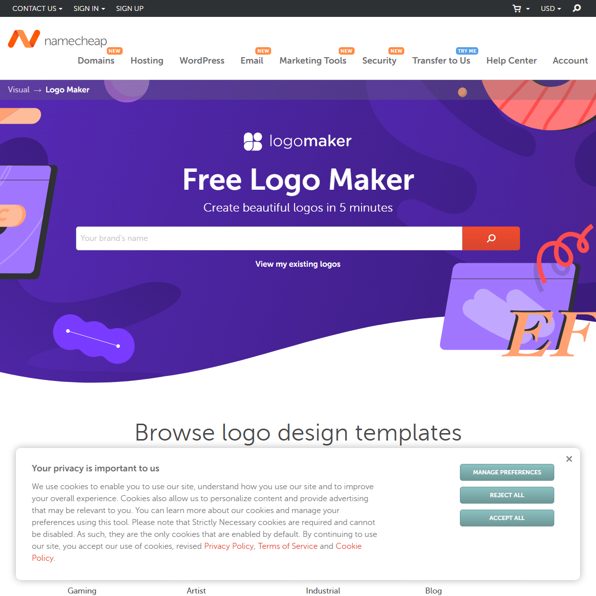 Namecheap Logo Maker - logo generator Tool Screenshot