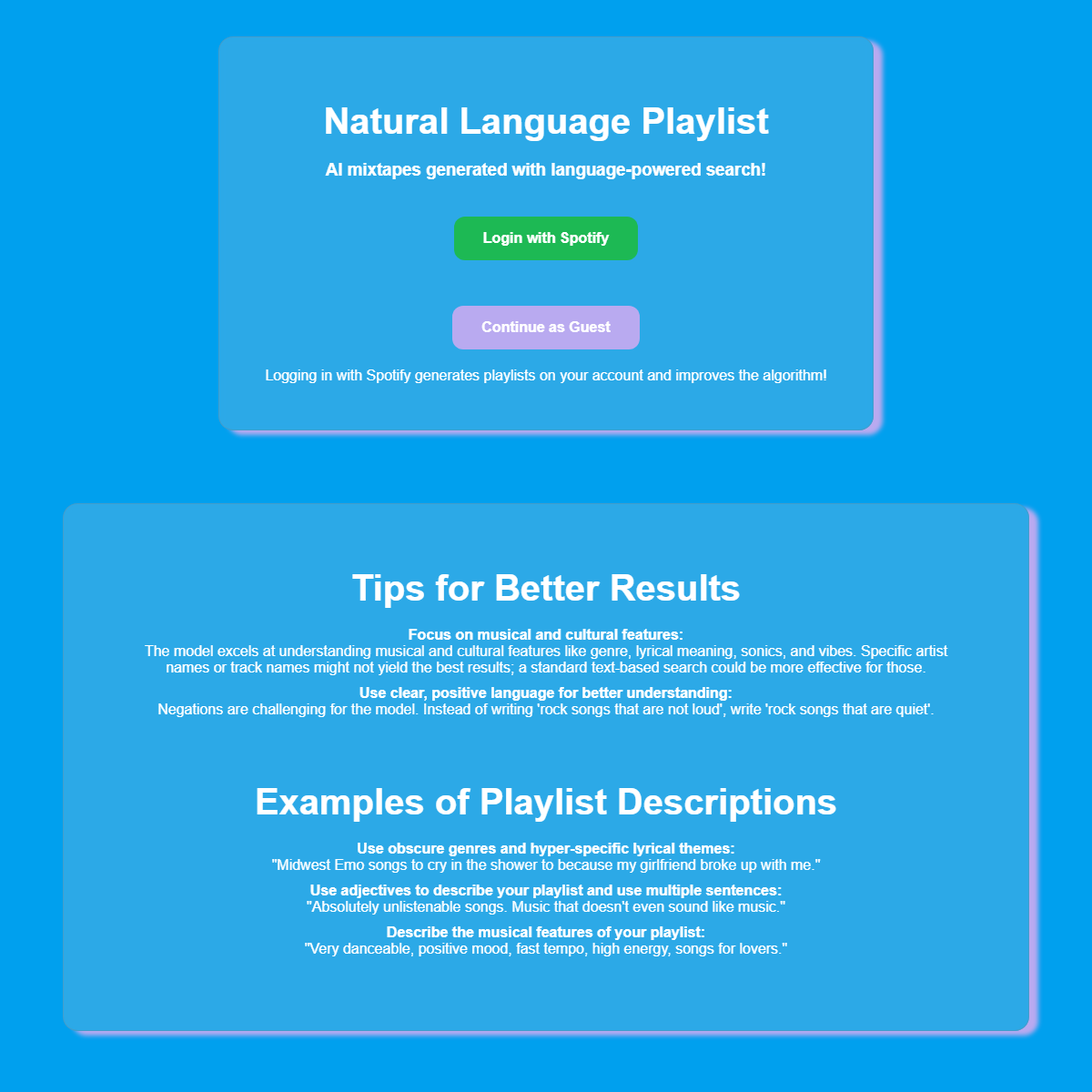 Natural Language Playlist - music Tool Screenshot