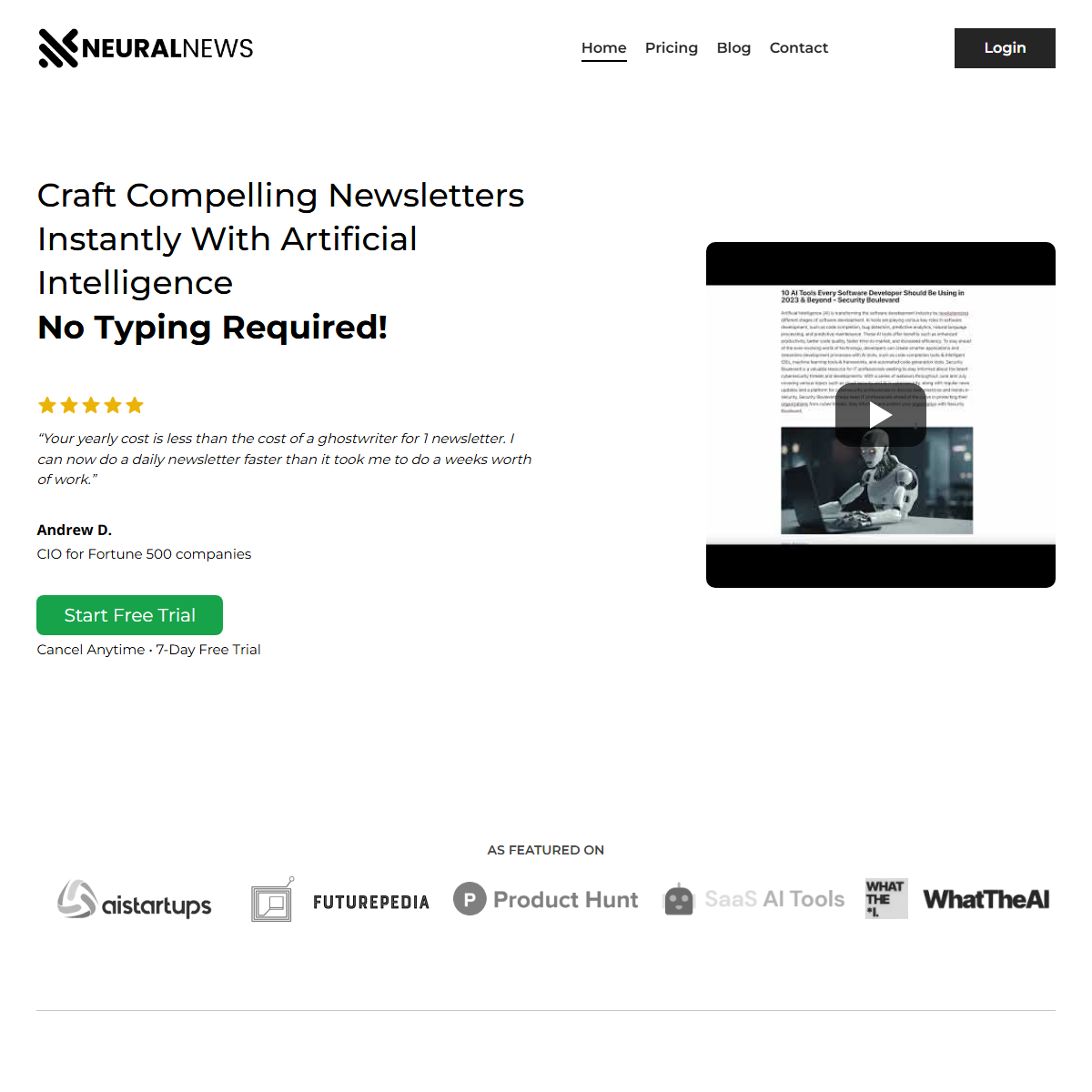 Neural Newsletters - writing generators Tool Screenshot