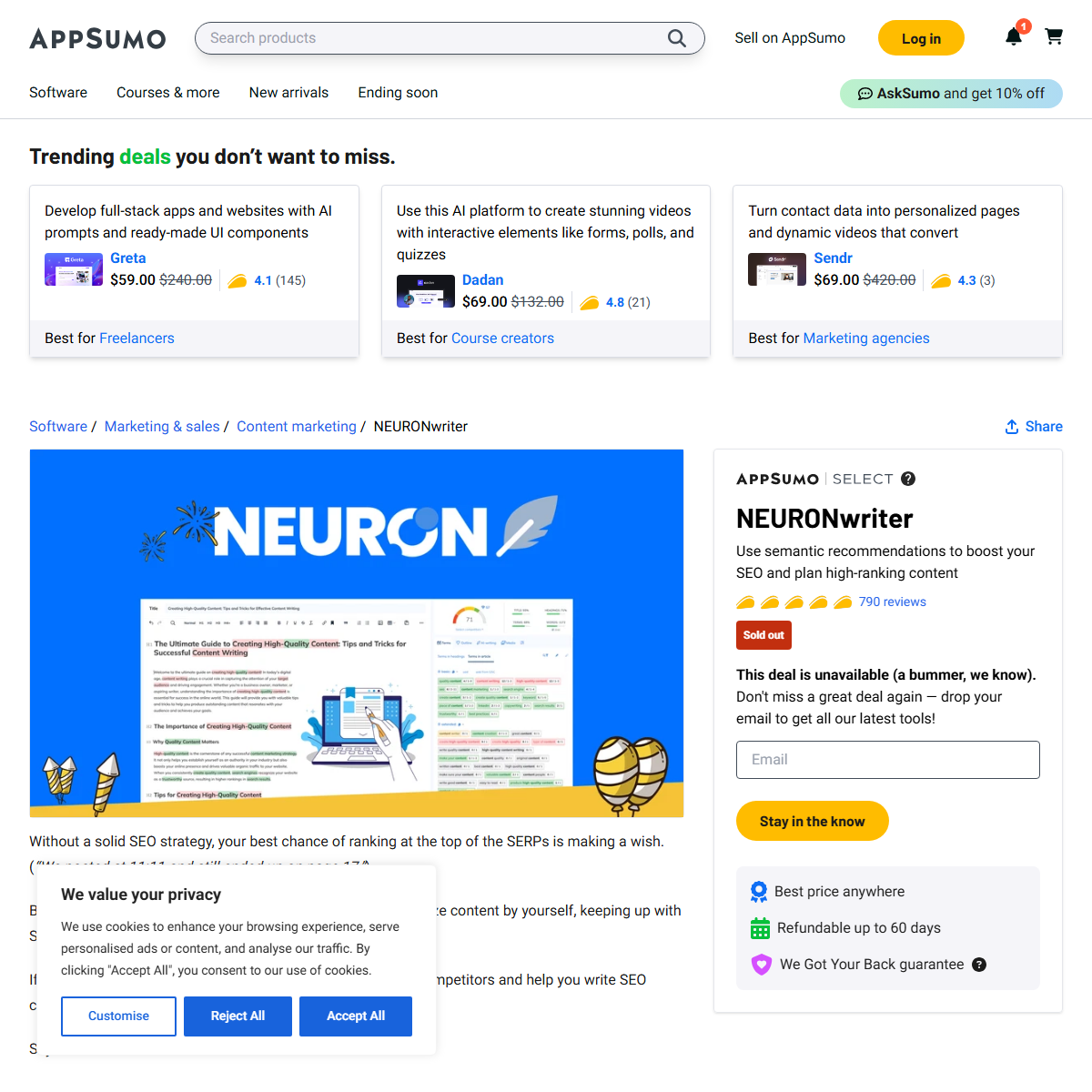 NeuronWriter - SEO Tool Screenshot