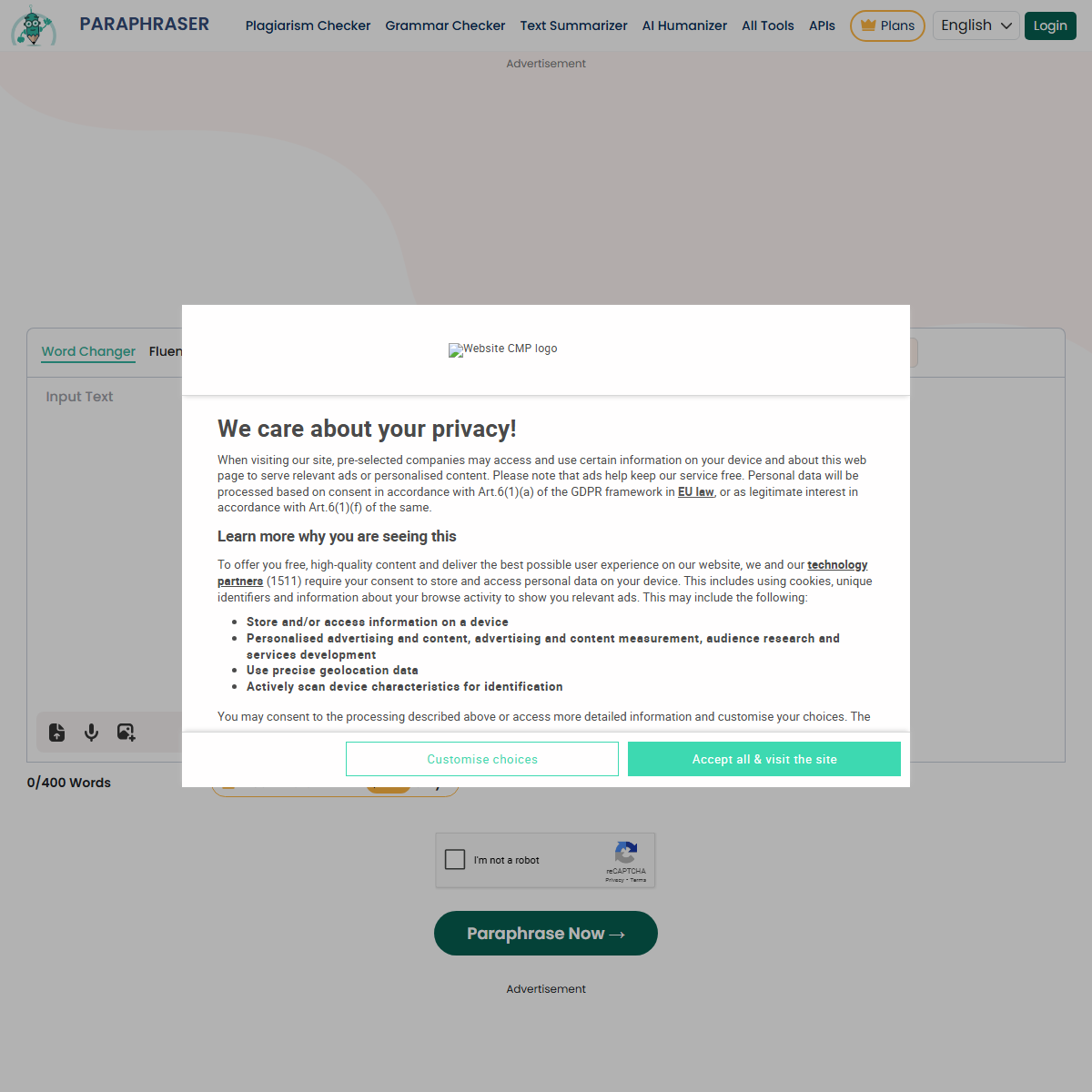 Paraphraser.io - paraphrasing Tool Screenshot