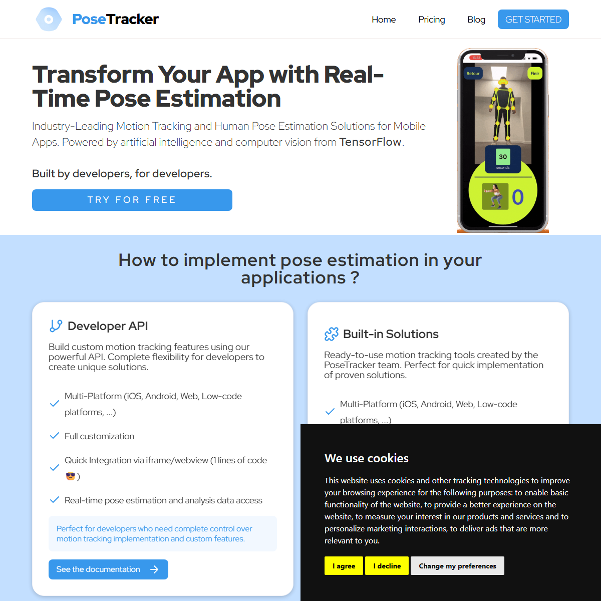 PoseTracker API - fitness Tool Screenshot