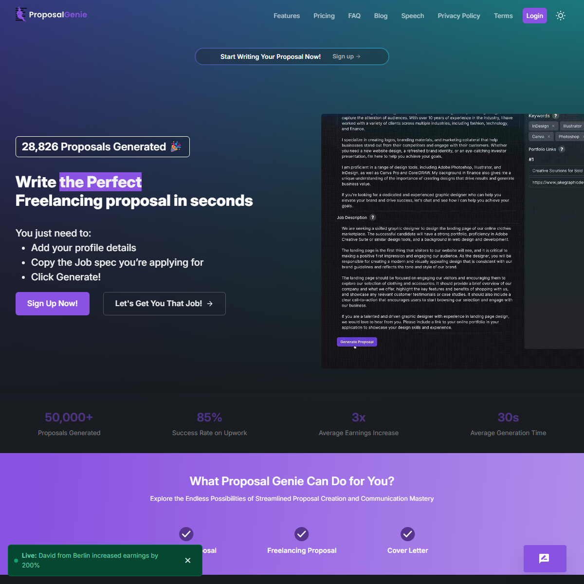 Proposal Genie - copywriting Tool Screenshot