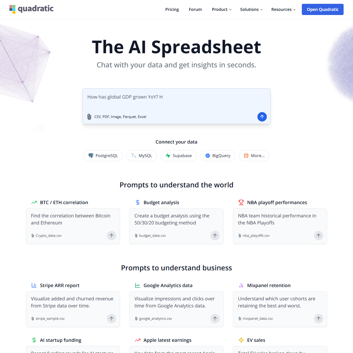 Quadratic - spreadsheets Tool Screenshot