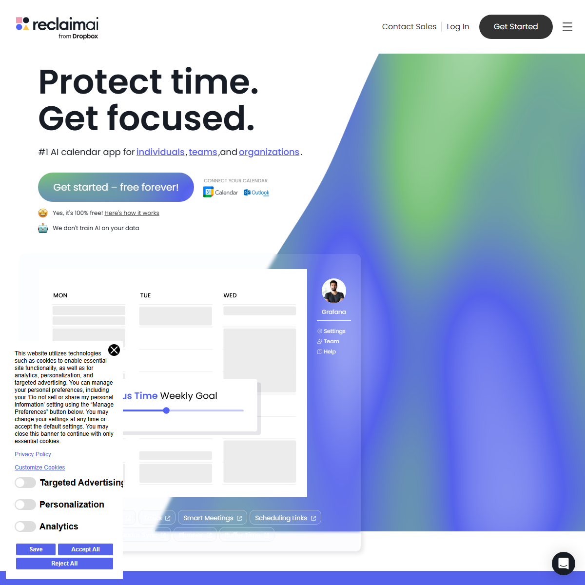 Reclaim - personal assistant Tool Screenshot