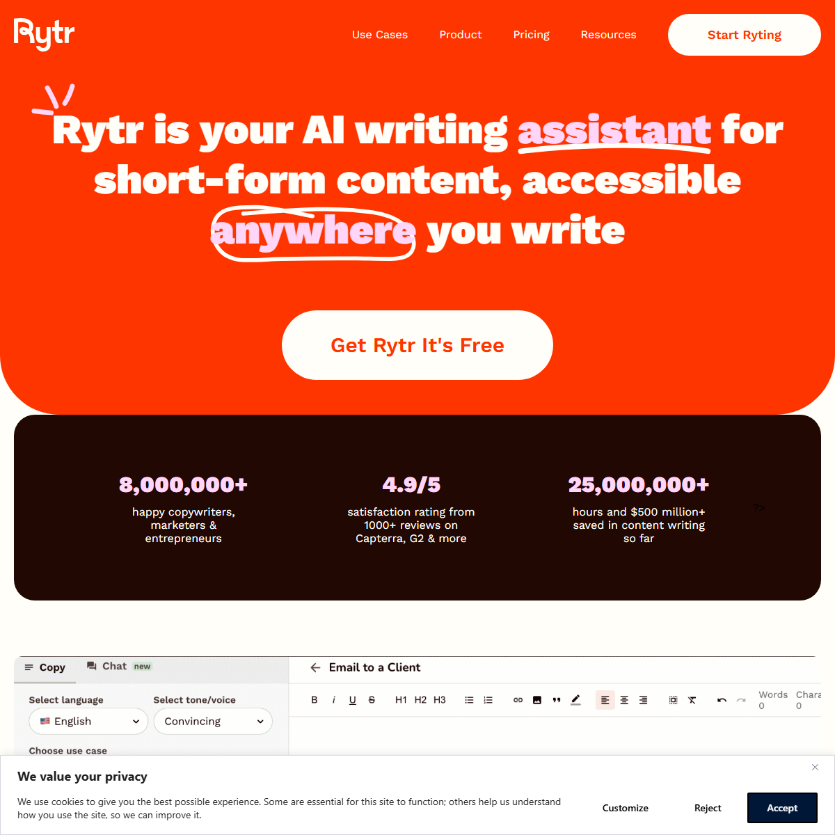 Rytr - copywriting Tool Screenshot