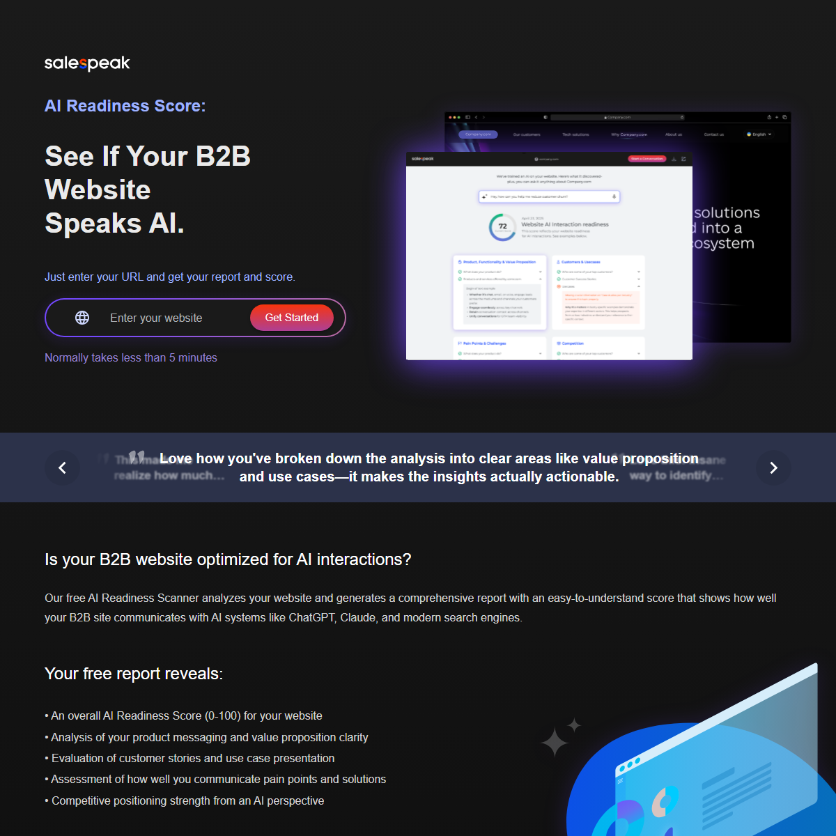 Salespeak AI Website Grader - SEO Tool Screenshot
