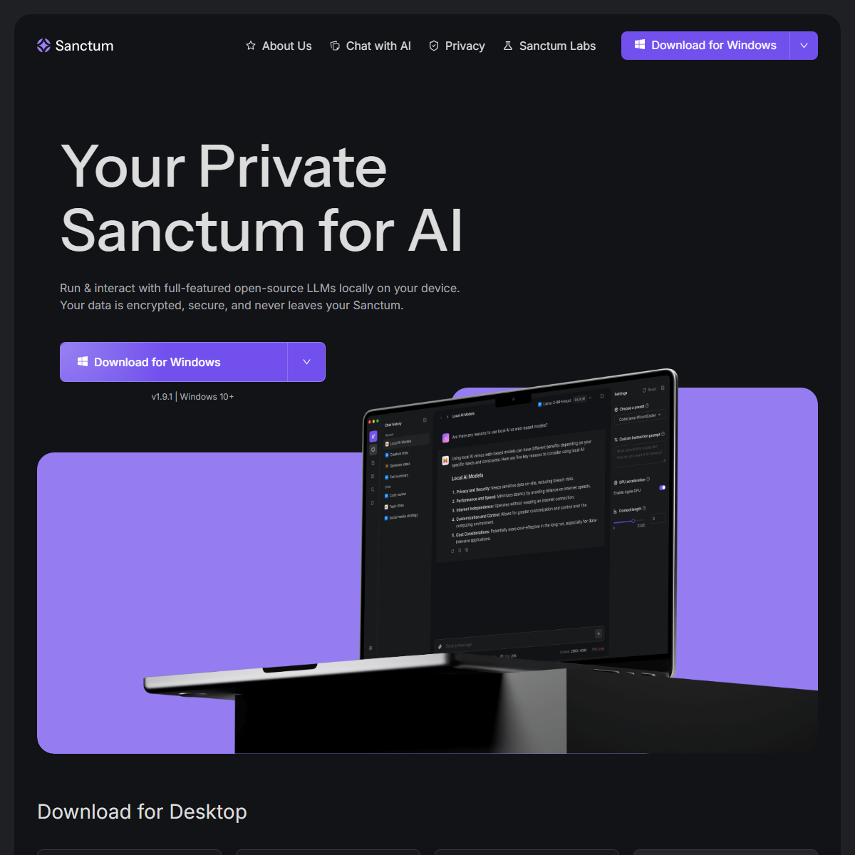 Sanctum AI - personal assistant Tool Screenshot