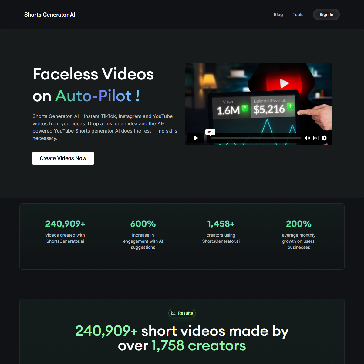 Shorts Generator - social media Tool Screenshot