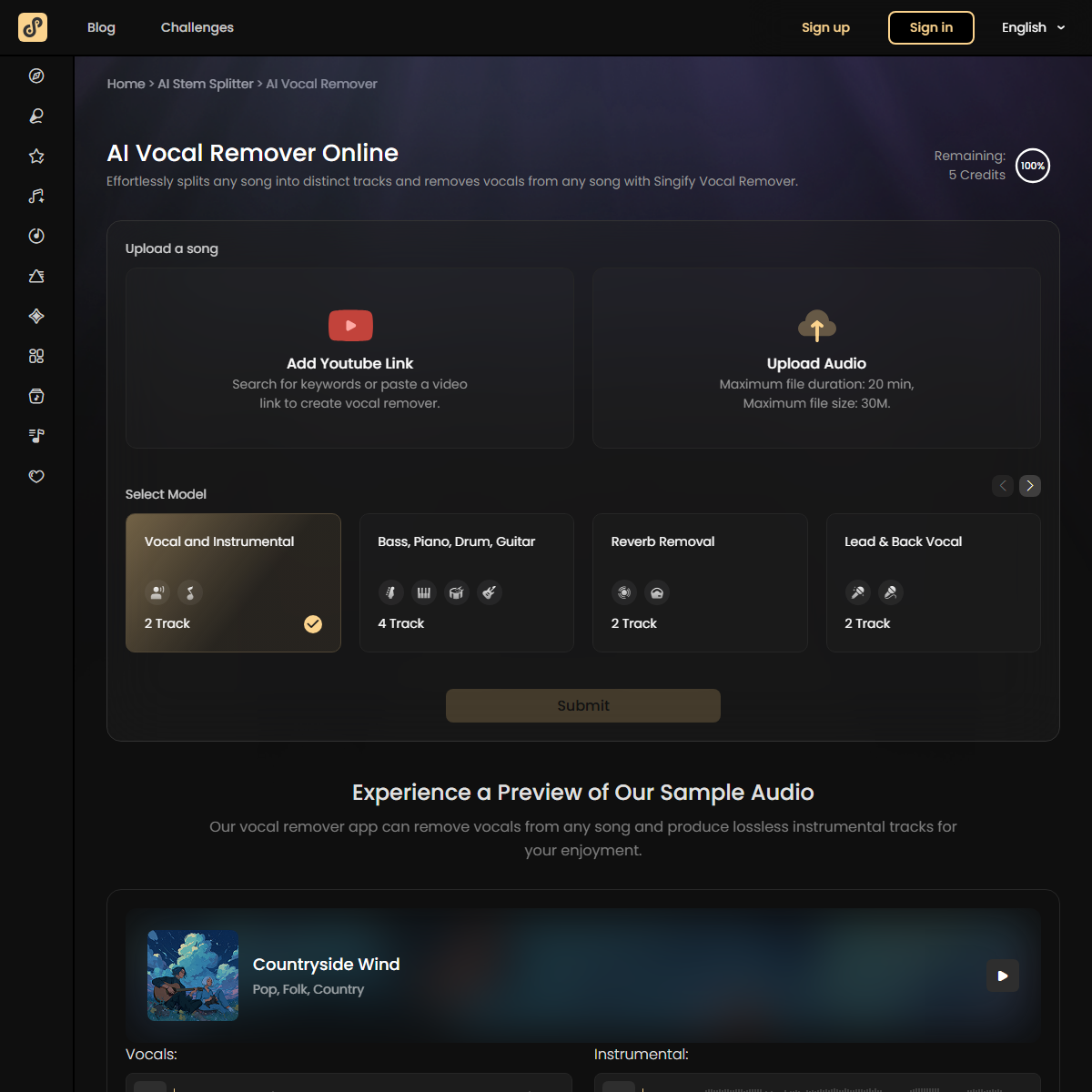 Singify Vocal Remover - music Tool Screenshot
