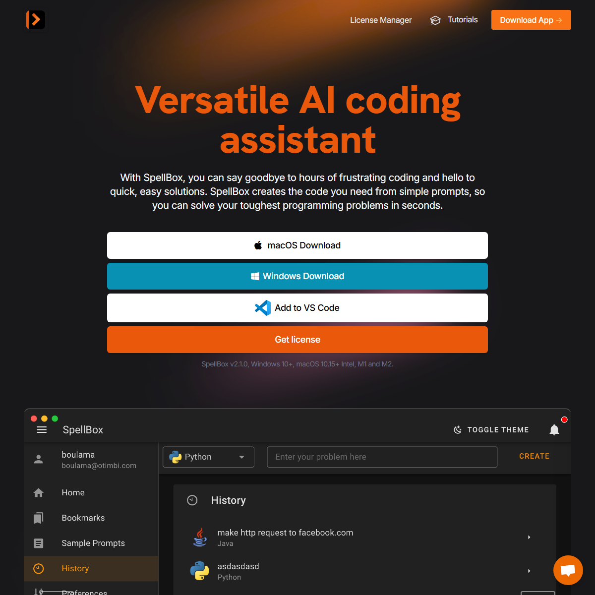 Spellbox - code assistant Tool Screenshot