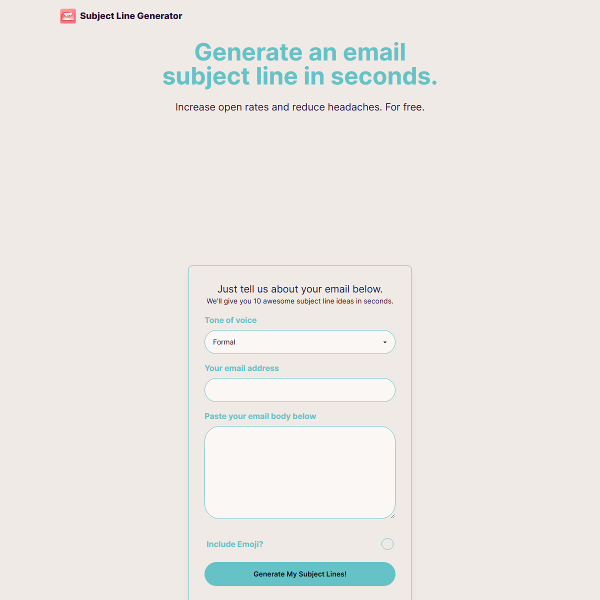 Subject Line Generator - email assistant Tool Screenshot